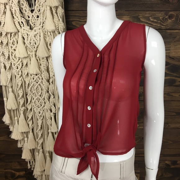 Olive & Oak Tops - Olive & Oak | Sheer Tie Front Button Down Blouse